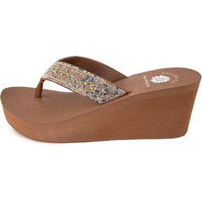 Yellow Box Women's Waneta Wedge Sandal, Round Toe, Medium-High 2.75 Inch Heel, 1 Inch Platform Comfortable Flip-Flop
