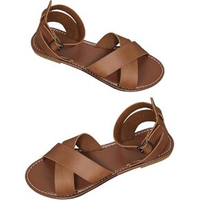 GORGLITTER Women's Strappy Open Toe Ankle Straps Sandal Dressy 2025 Leather Gladiator Vacation Summer Sandals