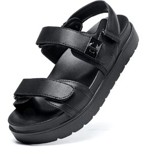 ZEENXIUYA Women's Thick Platform Sandals Comfort Adjustable Double Strap, with Soft Cushioned Footbed Open Toe Sandals, Arch Support Summer Beach Slip On Leather Flat Sandal