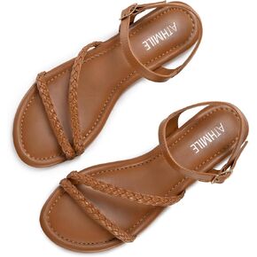 ATHMILE Womens Sandals Dressy Summer Flat Comfortable On Beach Gladiator Cute Slides Casual Braided Sandals for Women 2025 Size 5-10