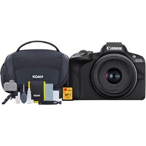 Canon EOS R50 كاميرا بدون مرآة وحزمة عدسة 18-45 مم (أسود) مع بطاقة SD 128 جيجابايت وحقيبة نظام الكاميرا مع ملحق ومجموعة التنظيف (3 عناصر)