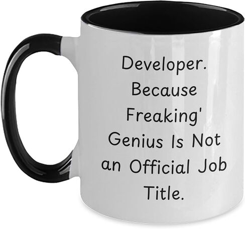 Developer Gifts from Friends, Two Tone Coffee Mugs with Funny Quote for Christmas - Developer. Because Freaking' genius Is Not An Official Job Title., Funny Gift for Men, Women, Coworkers, or Family in Saudi Arabia