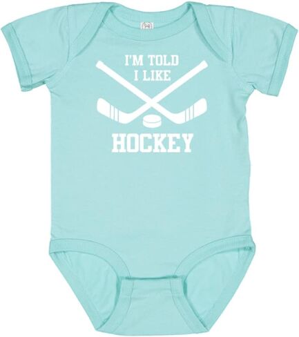 I'm Told I Like Hockey Silhouette Baby Bodysuit, Soft Short Sleeve Cotton Bodysuit, Newborn Baby Girl & Boy Gift in Kuwait