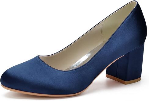 ADMLZQQ Women's Satin Classic Mid Heels Dress Pumps 2.36" Block Chunky Heel Round Toe Office Wedding Shoes in Saudi Arabia