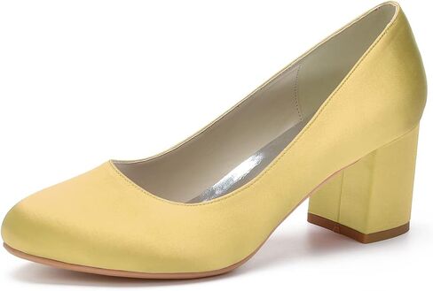 ADMLZQQ Women's Satin Classic Mid Heels Dress Pumps 2.36" Block Chunky Heel Round Toe Office Wedding Shoes in Saudi Arabia