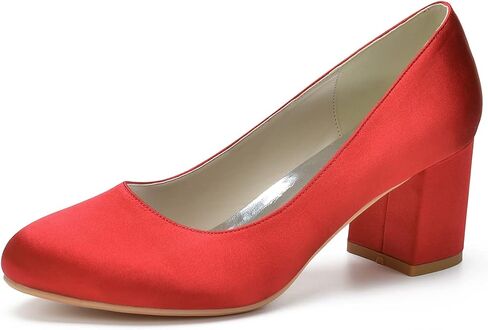 ADMLZQQ Women's Satin Classic Mid Heels Dress Pumps 2.36" Block Chunky Heel Round Toe Office Wedding Shoes in Saudi Arabia