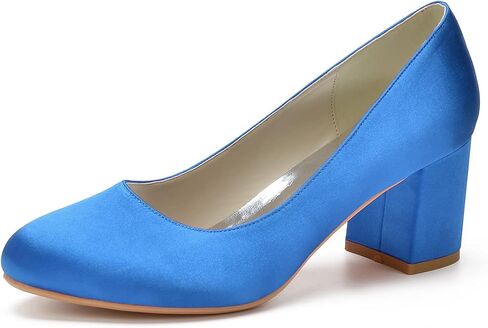 ADMLZQQ Women's Satin Classic Mid Heels Dress Pumps 2.36" Block Chunky Heel Round Toe Office Wedding Shoes in Saudi Arabia