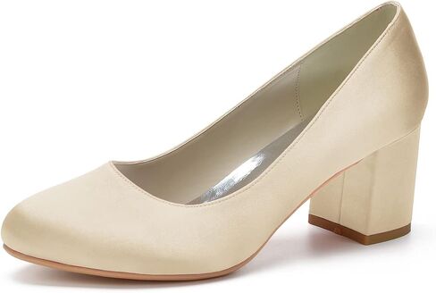 ADMLZQQ Women's Satin Classic Mid Heels Dress Pumps 2.36" Block Chunky Heel Round Toe Office Wedding Shoes in Saudi Arabia