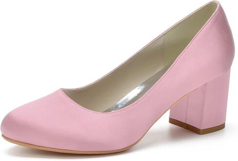 ADMLZQQ Women's Satin Classic Mid Heels Dress Pumps 2.36" Block Chunky Heel Round Toe Office Wedding Shoes in Saudi Arabia