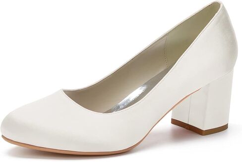 ADMLZQQ Women's Satin Classic Mid Heels Dress Pumps 2.36" Block Chunky Heel Round Toe Office Wedding Shoes in Saudi Arabia