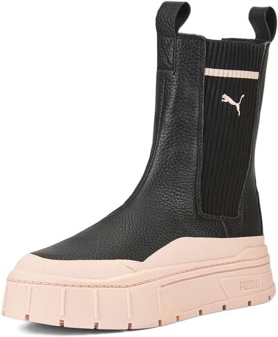 PUMA Womens Mayze Stack Round Toe سحب على منصة تشيلسي أحذية عارضة منتصف العجل منخفض الكعب 1-2 " - أسود in Saudi Arabia