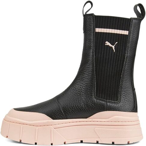 PUMA Womens Mayze Stack Round Toe سحب على منصة تشيلسي أحذية عارضة منتصف العجل منخفض الكعب 1-2 " - أسود in Saudi Arabia