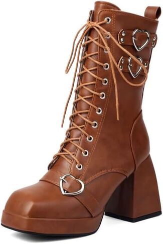 Elbslutt Goth Platform Boots for Women Lace up Chunky High Heels Combat Ankle Boots Square Toe GOGO Boots Gothic Ankle Booties Block Heel Buckle Punk Shoes in Saudi Arabia