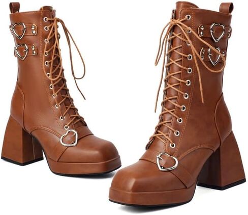 Elbslutt Goth Platform Boots for Women Lace up Chunky High Heels Combat Ankle Boots Square Toe GOGO Boots Gothic Ankle Booties Block Heel Buckle Punk Shoes in Saudi Arabia