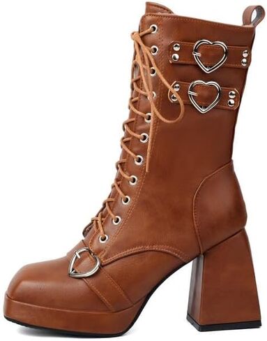 Elbslutt Goth Platform Boots for Women Lace up Chunky High Heels Combat Ankle Boots Square Toe GOGO Boots Gothic Ankle Booties Block Heel Buckle Punk Shoes in Saudi Arabia