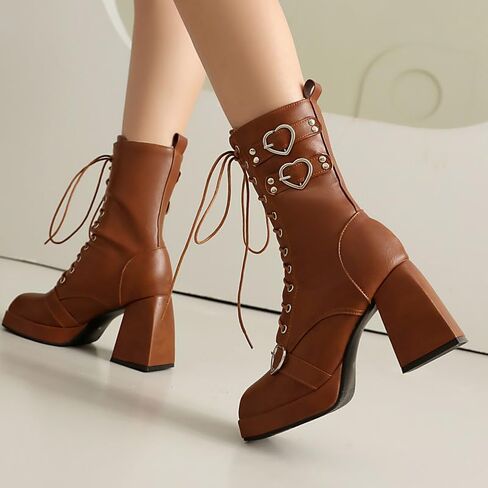 Elbslutt Goth Platform Boots for Women Lace up Chunky High Heels Combat Ankle Boots Square Toe GOGO Boots Gothic Ankle Booties Block Heel Buckle Punk Shoes in Saudi Arabia