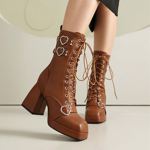 Elbslutt Goth Platform Boots for Women Lace up Chunky High Heels Combat Ankle Boots Square Toe GOGO Boots Gothic Ankle Booties Block Heel Buckle Punk Shoes in Saudi Arabia