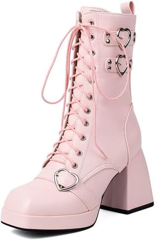 Elbslutt Goth Platform Boots for Women Lace up Chunky High Heels Combat Ankle Boots Square Toe GOGO Boots Gothic Ankle Booties Block Heel Buckle Punk Shoes in Saudi Arabia
