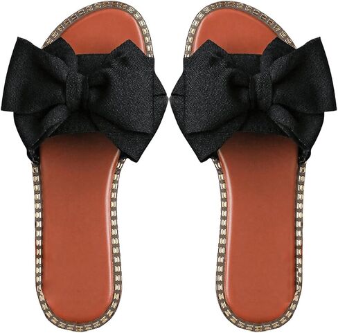 صندل القوس Gorglitter Women's Bow Sandals Sparkly Flaw Flaw Open Open Ene Slip على صندل عطلة الشريحة in Saudi Arabia
