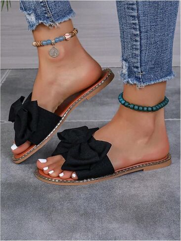 صندل القوس Gorglitter Women's Bow Sandals Sparkly Flaw Flaw Open Open Ene Slip على صندل عطلة الشريحة in Saudi Arabia