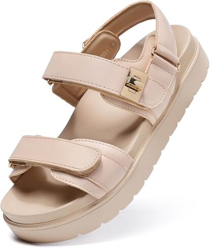 ZEENXIUYA Women's Thick Platform Sandals Comfort Adjustable Double Strap, with Soft Cushioned Footbed Open Toe Sandals, Arch Support Summer Beach Slip On Leather Flat Sandal in Kuwait