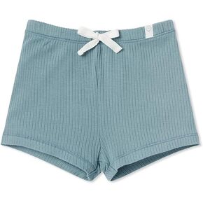 MORI Baby Unisex Ribbed Shorts for Boys and Girls - Comfortable Fit Stretchy Elastic Waist Bottoms with Decorative Drawstring