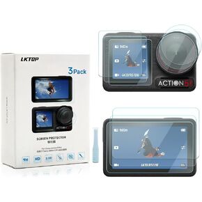 3 Pack DJI Osmo Action 5 Pro Screen Protector, Tempered Glass Front+Back+Lens Film LCD Display Cover for Action5 Pro Accessories, Ultra HD 9H Hardness, Anti Scratch Bubble, with Installation Kit