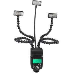 Camera Flash, 3 Head Speedlite with Hot Shoe Flexible Arms for DSLR Cameras, Digital Camera Macro Speedlight, Support Independent Control 8 Levels Adjustable