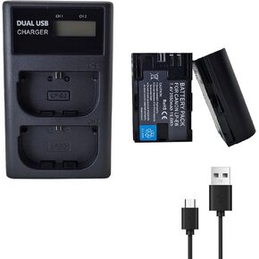 2 Pack LP-E6 LP-E6N Replacement Batteries and Dual USB Charger Compatible with EOS 5D Mark II III IV, 5DS, 5DS R, 6D, 6D Mark II, 7D, 7D Mark II, 60D, 70D, 80D, 90D, R, R5, C700, XC10, XC15