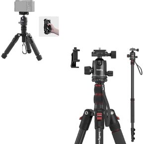 الحزمة: ترايبود صغير من الألومنيوم Mini Mini و 71 بوصة من الألومنيوم و monopod