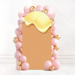 7.2FT Wedding Arch Backdrop Cover Ice Cream Waffle Texture Spandex Fitted Round Top Arch Stand Covers for Birthday Party Baby Shower Banquet Decoration