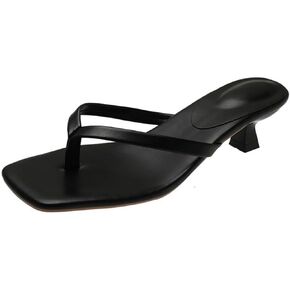 Women's Kitten Heels Sandals Square Open Toe Flip Flop Heeled Flip-Flops Mules Thong Matte Comfy Low Heel Slippers T-Straps Outdoor Beach Summer Basic Flops Slide Fashion Party Slip On Sandal
