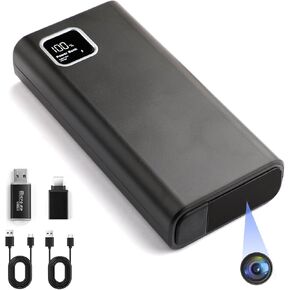 2K HD Camera 64G Security Cam with Motion Detection Small Camera with Night Vision 10000mAh Power Bank with Gravity Sensor for Indoor Nanny Cam with 64G SD Card No APP