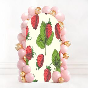7.2FT Wedding Arch Backdrop Cover Strawberries Seamless Spandex Fitted Round Top Arch Stand Covers for Birthday Party Baby Shower Banquet Decoration