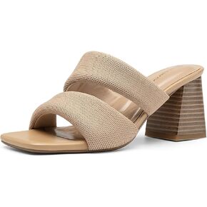 Mousse Fit Women's Block Heel Sandals， Square Toe Comfortable Heeled Sandals for Commute & Daily Wear
