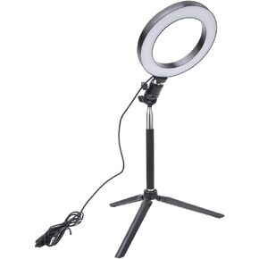 6 Inch USB Photograph Selfie Rings Light, LED Fill Light Desktop Tripod Selfie Stick Three Colors Stepless Dimming for Support USB Ports