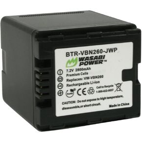 بطارية Wasabi Power لـ Panasonic VW-VBN260 و Panasonic HC-X800 ، HC-X900 ، HC-X900M ، HC-X910 ، HC-X920 ، HC-X920M ، HDC-HS900 ، HDC-SD800 ، HDC-SD900 ، HDC-TM900 (2800MAH)