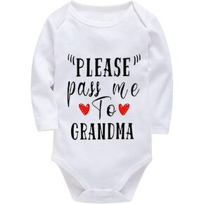 Please Pass Me To Grandma Baby Take Home from Hospital Outfit Long Sleeve Gender Neutral Coming Home Outfit White
