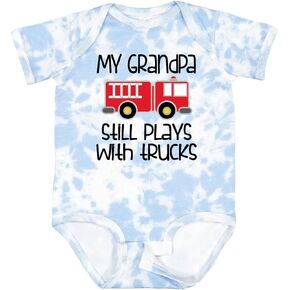 inktastic Firefighter Grandpa Plays with Trucks Baby Bodysuit