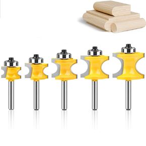 WSOOX 5PCS Bullnose Beading Router Bits with 1/4-Inch Shank Carbide-Tipped Corner Beading Bits Set Radius:1/4",3/8",1/2",5/8",3/4"