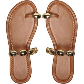 Gorglitter Gold's Gold Toe Ring Flat Sandals reghy lepl ele slip on metallic slide sndals trendy 2025
