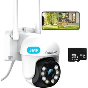 3MP 2K Security Camera Outdoor and Micro SD Card 64GB, 360°Waterproof, 24/7 Recording, Full Color Night Vision, Motion Detection and Siren, Auto Tracking, Wireless WiFi IP Surveillance Cameras