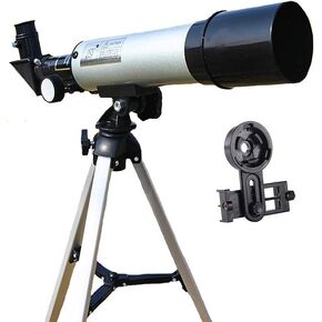 Telescope for Adults Beginners Kids 50mm Aperture 360mm Astronomical Refractor Telescope BAK4 Prism FMC Lens Telescope for Astronomy with Smartphone Adapter and Tripod for Observe Moon (Silver )