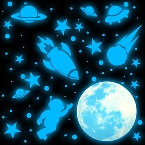 4pcs Glow in The Dark Planets Stickers, Luminous Ceiling Glow in The Dark Stars Wall Decals Planet Wall Stickers for Kids Astronaut Galaxy Space Outer Space Stickers Gift for Bedroom