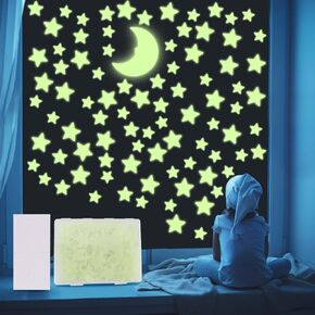 201 Glow in The Dark Stars for Ceiling with Moon, 3 Sizes of Glowing Stars Stickers Kit for Kids Bedroom, Christmas Stocking Stuffers, Wall Decals, Room Décor