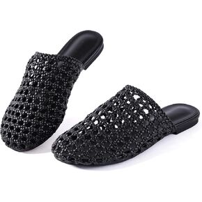 mtzyoa نساء الصنادل المسطحة شبكة متماسكة جوفاء الصيف الصيف التنفس التنفس وسادة غير قابلة للانزلاق في العطل in Kuwait