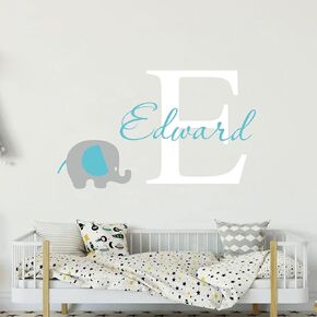 Custom Name with Elephant Wall Sticker Art Home Decal Personalized Name Vinyl Decor for Kids Boy Girl Baby Bedroom Nursery Decoration Design House Decoration YMX81 (Design 1)