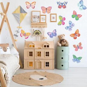 Colorful Butterfly Wall Decals - Watercolor Butterfly Stickers, Peel & Stick Removable Nursery Decor for Boys, Girls, Kids Room, Bedroom, Daycare, Playroom.