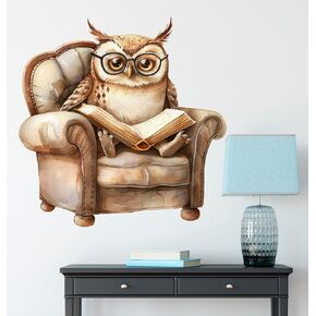 Owl Reading Book Wall Stickers,Cute Birds Animals Decal Vinyl Waterproof Removable Wallpaper Murals for Nursery Kids Baby Bedroom Playroom Classroom