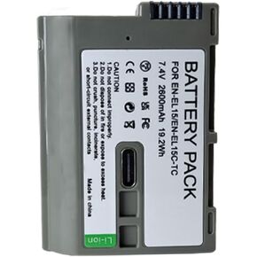 EN-EL15C Replacement Battery with USB-C Fast Charging Port for Zf / Z8 / Z7 / Z6, 2.5H Full Charged Battery for Z7 II, Z6 II, Z5, D850, D810, D810A, D780, D750, D610, D500, D7500